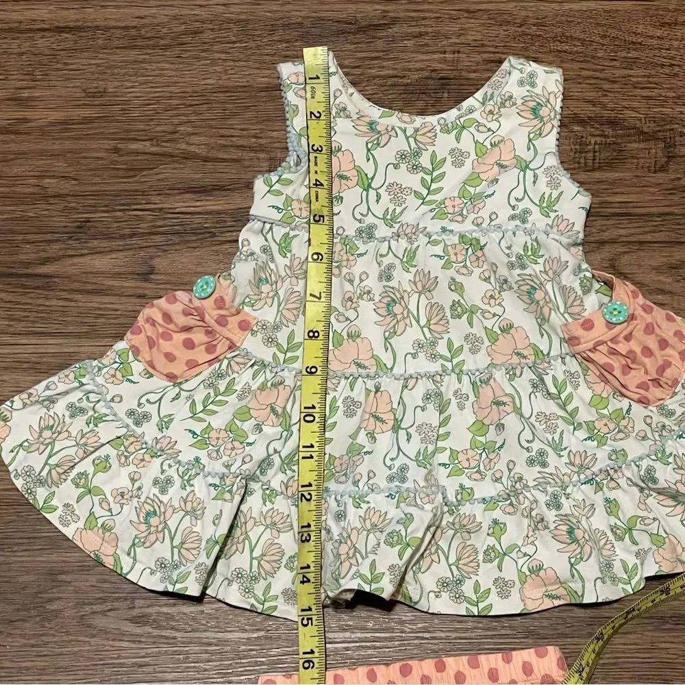 Matilda Jane Little Adventure Dress and Bloomer Diaper Cover Peach Green 6-12 mo